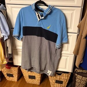 Nautica Light Blue and Black Colorblock Polo